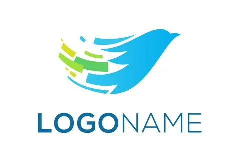 Blue Abstract Technology Bird Logo Design	 Stock Illustration