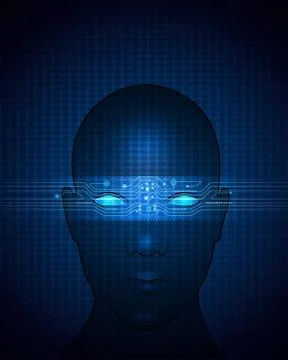 Blue abstract technology circuit on human face. Stock Illustration