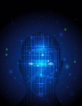 Blue abstract technology circuit on human face. Stock Illustration
