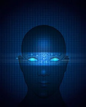 Blue abstract technology circuit on human face. Stock Illustration