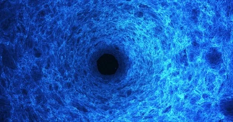 Blue abstract tunnel with camera movement toward a black hole Stock Footage