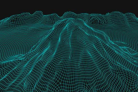 Blue abstract vector wireframe landscape background. 3D futuristic mesh Stock Illustration