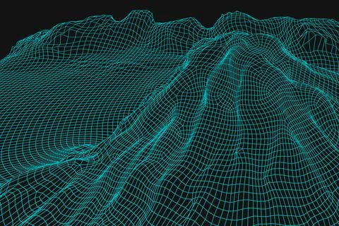 Blue abstract vector wireframe landscape background. 3D futuristic mesh Stock Illustration