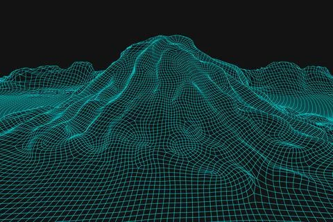 Blue abstract vector wireframe landscape background. 3D futuristic mesh Stock Illustration