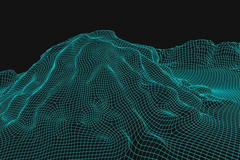 Blue abstract vector wireframe landscape background. 3D futuristic mesh Stock Illustration