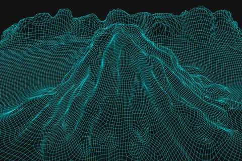 Blue abstract vector wireframe landscape background. 3D futuristic mesh Stock Illustration