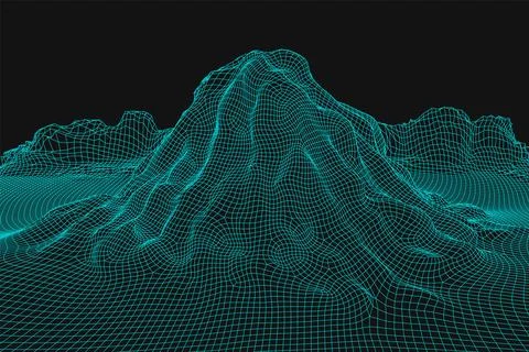 Blue abstract vector wireframe landscape background. 3D futuristic mesh Stock Illustration