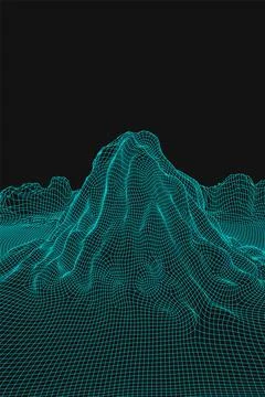 Blue abstract vector wireframe landscape background. 3D futuristic mesh Stock Illustration