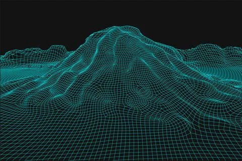 Blue abstract vector wireframe landscape background. 3D futuristic mesh Stock Illustration