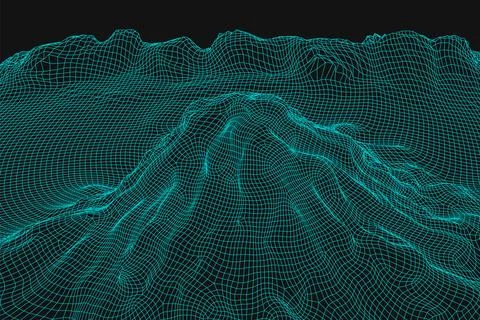 Blue abstract vector wireframe landscape background. 3D futuristic mesh Stock Illustration