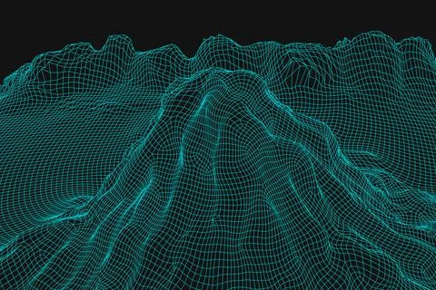 Blue abstract vector wireframe landscape background. 3D futuristic mesh Illustrazione stock