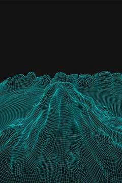 Blue abstract vector wireframe landscape background. 3D futuristic mesh Stock Illustration