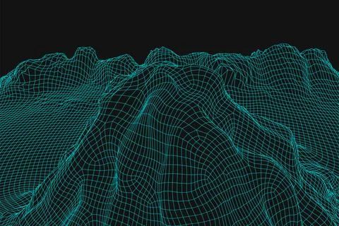 Blue abstract vector wireframe landscape background. 3D futuristic mesh Illustrazione stock