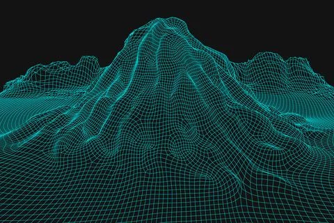 Blue abstract vector wireframe landscape background. 3D futuristic mesh Stock Illustration