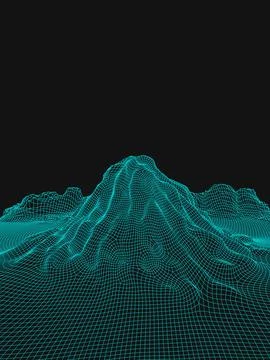 Blue abstract vector wireframe landscape background. 3D futuristic mesh Stock Illustration