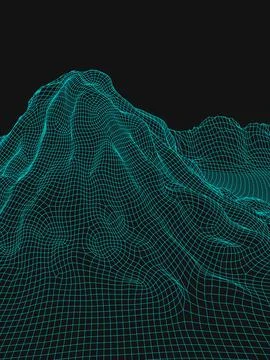 Blue abstract vector wireframe landscape background. 3D futuristic mesh Stock Illustration