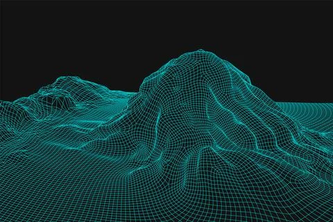 Blue abstract vector wireframe landscape background. 3D futuristic mesh Stock Illustration