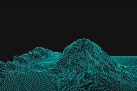 Blue abstract vector wireframe landscape background. 3D futuristic mesh Stock Illustration