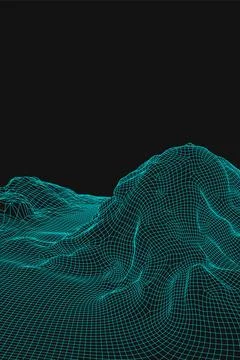 Blue abstract vector wireframe landscape background. 3D futuristic mesh Stock Illustration
