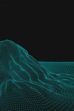 Blue abstract vector wireframe landscape background. 3D futuristic mesh Stock Illustration