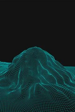 Blue abstract vector wireframe landscape background. 3D futuristic mesh Illustrazione stock