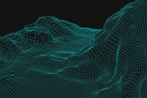 Blue abstract vector wireframe landscape background. 3D futuristic mesh Stock Illustration