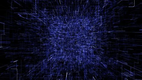 Blue abstract virtual space. 3d illustration flying through digital data tunnel Stock Illustration