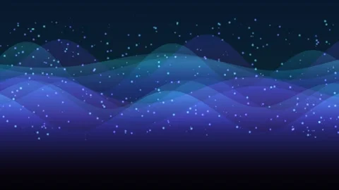 Blue abstract waves and glowing particles on a dark background Stock Footage 335942051