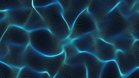 Blue abstract waves on black background - shape made of lines Stock Illustration
