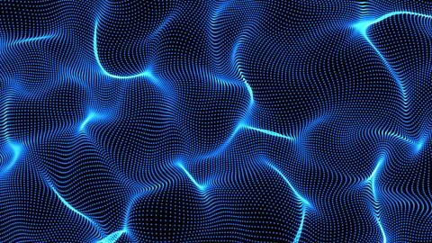 Blue abstract waves on black background - shape made of dots Stock Illustration