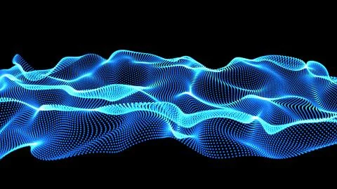Blue abstract waves on black background - shape made of dots Stock Illustration