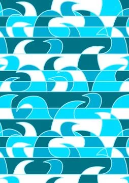 Blue abstract waves in a repeat pattern Stock Illustration