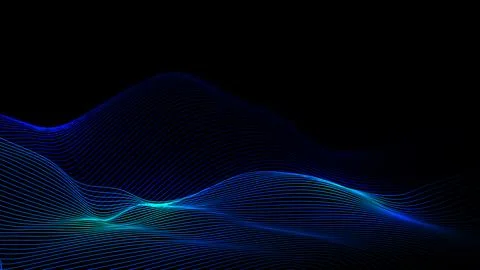 Blue abstract wavy lines on black background digital technology data networ.. Stock Illustration