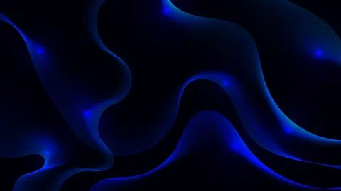 Blue abstract wavy lines on dark background with glowing light spots for fu.. Illustrazione stock
