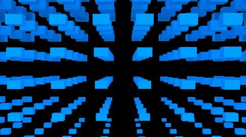 Blue abstraction with lots of flying rectangular cubes.  Stock Illustration