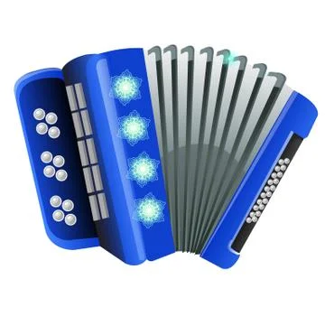 Blue accordion with patterns snowflake isolated on white background. Sample of Stock Illustration