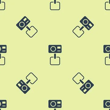 Blue Action extreme camera icon isolated seamless pattern on yellow background Illustrazione stock
