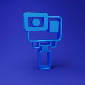 Blue Action extreme camera icon isolated on blue background. Video camera e.. Stock Illustration