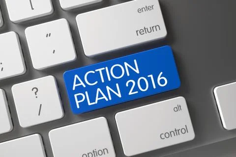 Blue Action Plan 2016 Button on Keyboard Ilustración de archivo