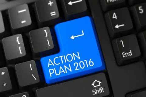 Blue Action Plan 2016 Button on Keyboard Ilustración de archivo