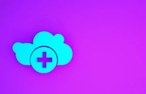 Blue Add cloud icon isolated on purple background. Data storage on the cloud. Stock Illustration