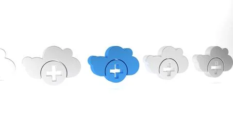 Blue Add cloud icon isolated on white background. Data storage on the cloud.. 스톡 일러스트