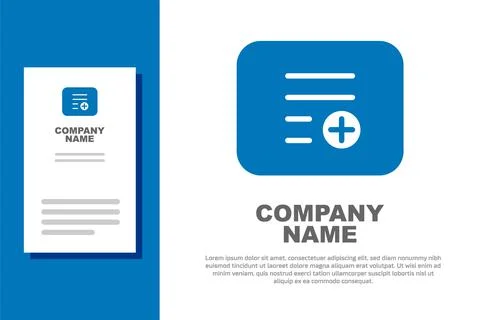 Blue Add to playlist icon isolated on white background. Logo design template Illustrazione stock