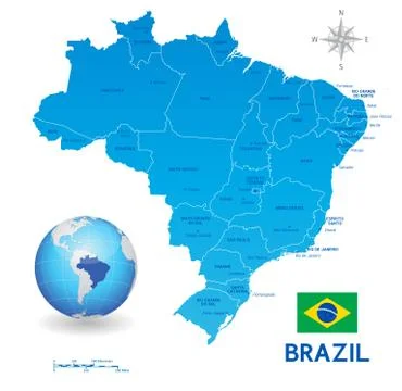 Blue Administrative Brazil Vector Map Stock Illustration