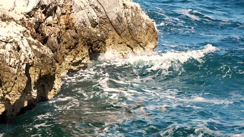Blue Adriatic Sea With Windy Waves and Rocks Stock Footage 338258833