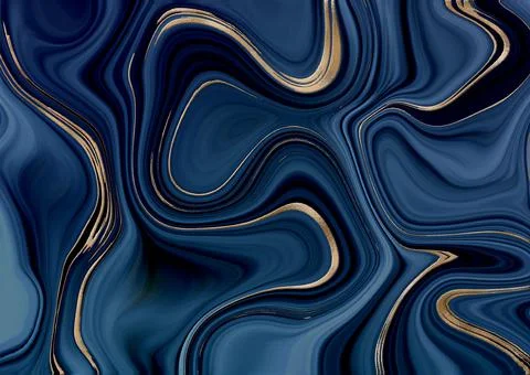 Blue agate marble fluid stone texture with gold Stock Illustration