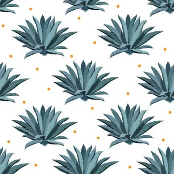 Blue agave vector seamless pattern. Background for tequila packs, superfood w Stock Illustration