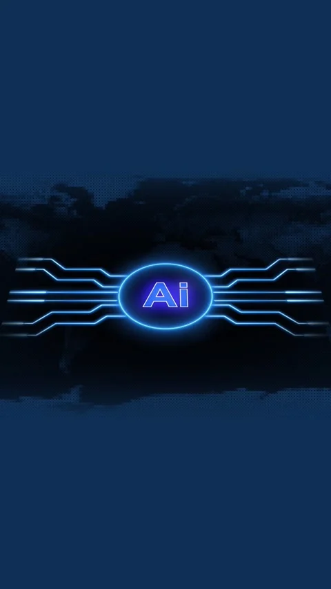 Blue AI circuit board with digital world map texture. AI circuit board tech.. Stock Footage 344841958