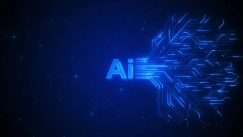 Blue AI circuit brain background with glowing text, branching processor lines Stock Footage 333858613