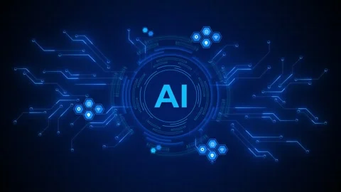 Blue AI circuit interface background artificial intelligence symbol, glowing Stock Footage 334061264